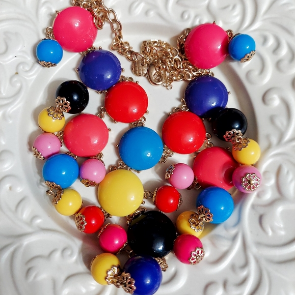 Gold & Multi-Color Round Bead Statement Necklace - Picture 6 of 8